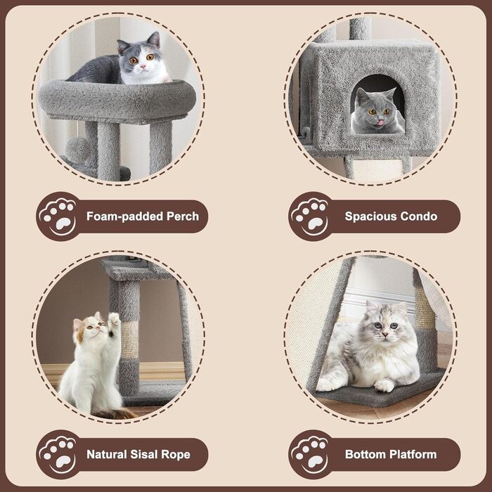 Дерев'яний кігтеточки для котів, кігтеточка-вежа, ігровий комплекс для кошенят, сірий колір, висота 98.5 см