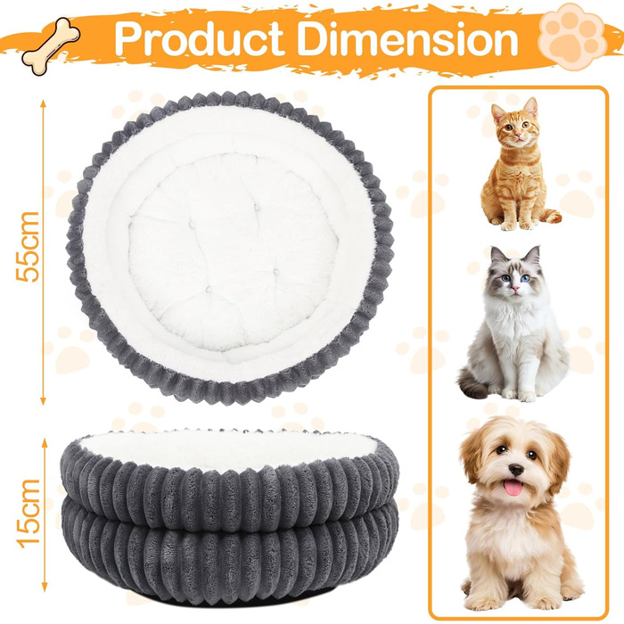 Кігтечка для котів XIAPIA, м'яке ліжко-лежанка 58x20 см, зручне та тепле місце для відпочинку котів та маленьких собак, ортопедичне ліжко з неслизьким дном (сірий, кругле)