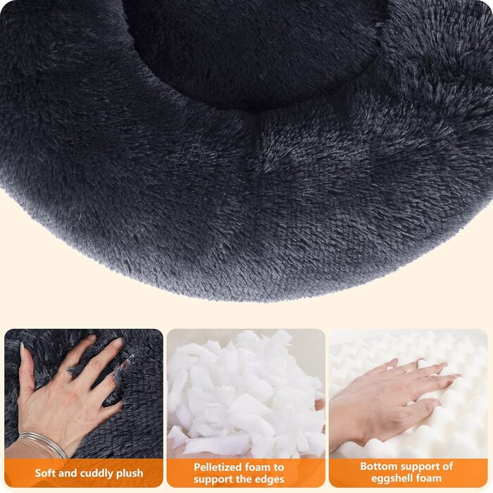 Ортопедичне ліжко для собак, круглі подушки, ліжко для собак, ліжко для котів, м'який кошик для собак, можна прати, діаметр 120 см, темно-сірий колір, розмір 120 x 120 x 20 см