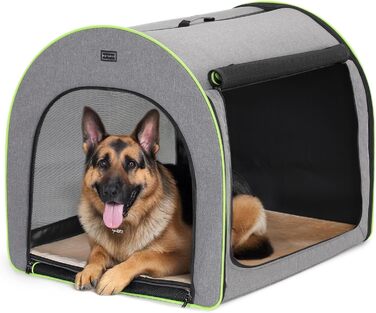 Складаний бокс для великих собак Petsfit, переноска та кімнатний вольєр, міцний і зручний, із захистом від відкривання блискавки та плюшевою подушкою, розмір L, світло-сірий