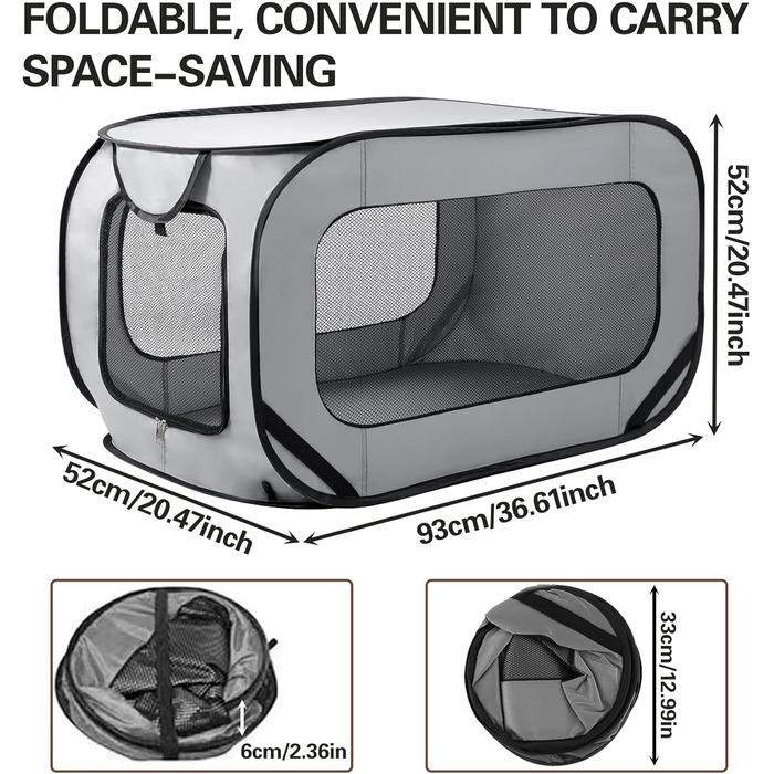 Транспортна переноска для собак CAIEJSAEN 92x52x52 см, складана, з оксфордської тканини, сітчаста, дихаюча, для подорожей та авто