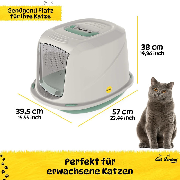 Набір для котячого туалету CatCentre з ковпаком, Jumbo, з лотком, ситочкою, фільтром, ручкою (XL, зелений + кремовий матовий)