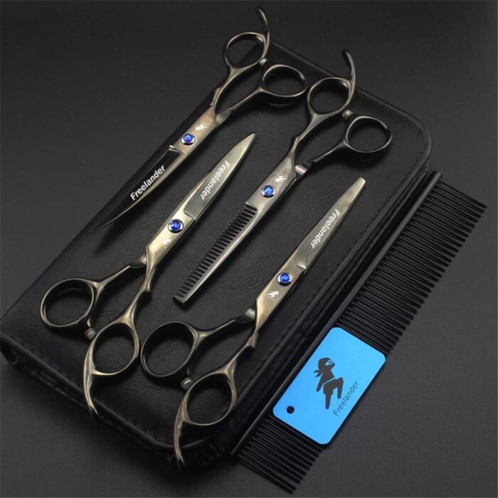 Набір професійних ножиць для грумінгу тварин (6.0 дюймів) 4 шт. з нержавіючої сталі. Ідеально підходить для догляду за собаками, кішками та іншими домашніми тваринами. У комплекті гребінець.