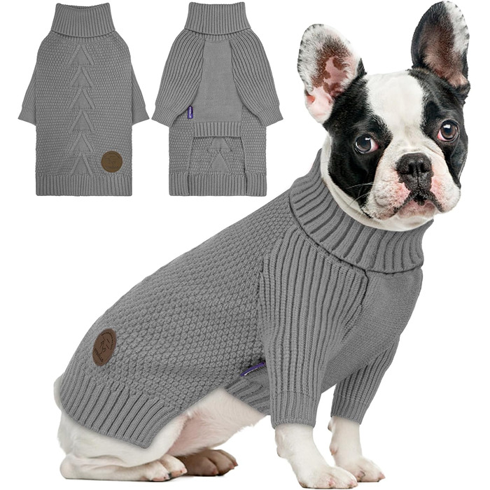 Пуловер з коміром-голкою для собак, в'язаний пуловер з повідком, отвором для повідка, одяг для собак у холодну погоду, пуловер для маленьких собак