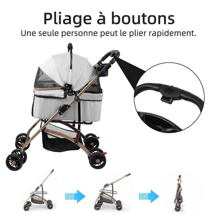 Дитяча коляска для тварин Homewell, сіра, до 20 кг, з відкидним кошиком, сіткою, ременями та тримачем для напоїв