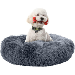 Кругле плюшеве ліжко-пончик Fur & Bone для котів та собак, самонагрівальне, 70 см, темно-сірий