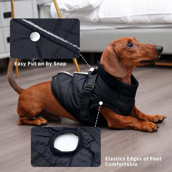 Тепла куртка для собак з повдком, флісова підкладка, зимовий одяг для цуценят, вітронепроникний жилет для маленьких собак, хакі, розмір M (Великий (Упаковка з 1), Чорний (Повдець))