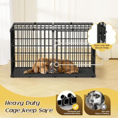 Міцний собачий переносний клітка Pawaboo 56 дюймів: надійний, з килимком, антивандальний, з металевим вольєром та замком, чорний