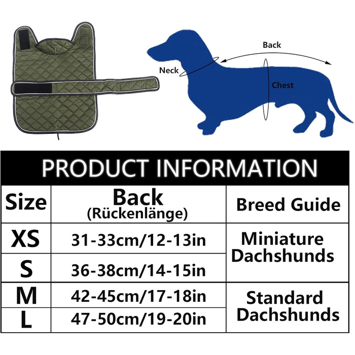 Зимовий теплий пуховик для такс, тепла куртка для собак, зимова куртка для такс, пуховик для собак середнього та малого розміру, армійний зелений, M