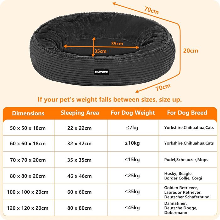 Кругле ліжко для собак середніх порід, котяче ліжко, зручне, знімне, Ø 70 см, 70x70x20 см, темно-сіре