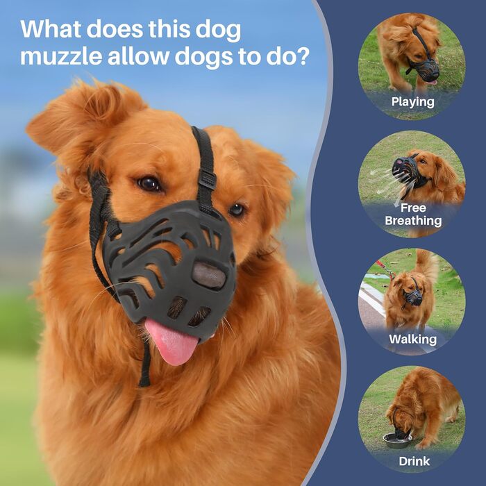 Нашийник-маска для собак, м'який силіконовий нашийник проти гавкіт та гризіння, дихаюча конструкція, підходить для дресирування великих агресивних собак (Чорний, XL)