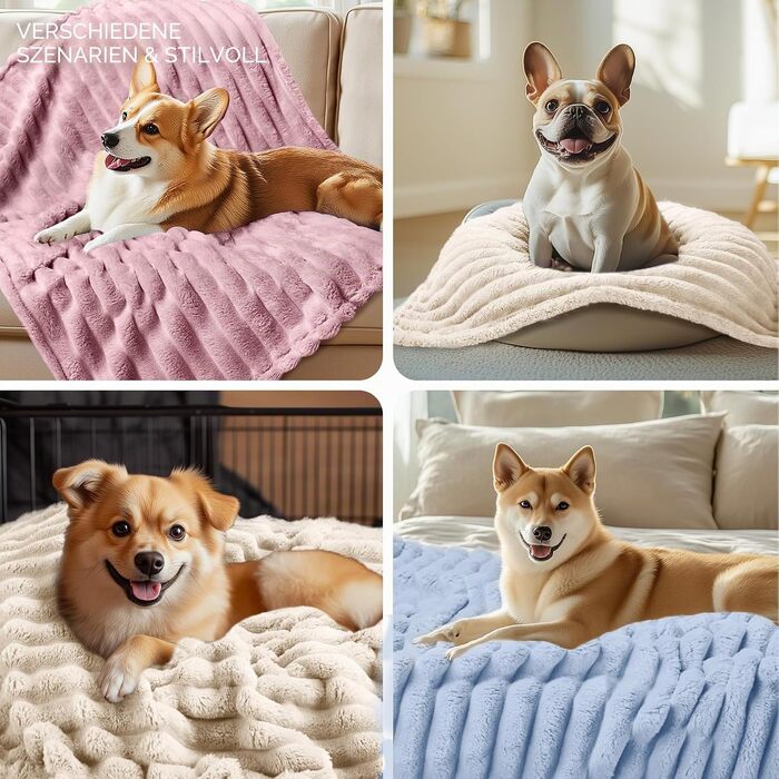 Набір м'яких флісових ковдр для собак та котів luciphia, 3 шт., фланелеві, миючі (рожевий, бежевий, блакитний), 76 x 104 см
