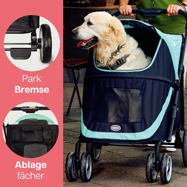 Візок для собак Innopet Mamut блакитно-чорний – до 50 кг, з дощовим захистом, складається одним рухом – поворотні колеса, візок для великих та середніх собак