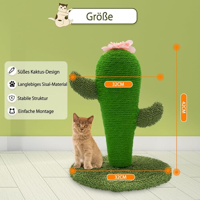 Крактус для котів AUSCAT: сонячний крактус-кліматизатор з сизалю для кошенят, кімнатний крактус-кліматизатор