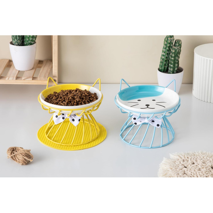 Керамічні годівниці для котів набором 4 шт., підняті миски з підставкою, годівниця для домашніх котів, зменшує напругу в шиї, зручні для вусів, для кошенят, котів, цуценят, миється в посудомийній машині, 4 кольори миска+підставка
