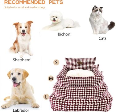 Ортопедичне ліжко для собак PETCUTE, кошик для собак, миється, нековзне, супер м'яке ліжко для домашніх тварин з знімним подушкою, кошик для собак та великих котів та собак, Коричневий (S, Бордовий)