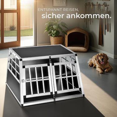 Транспортна переноска для собак tectake® - подвійна, алюмінієва, 89x69x50 см. Підходить для авто та дому.