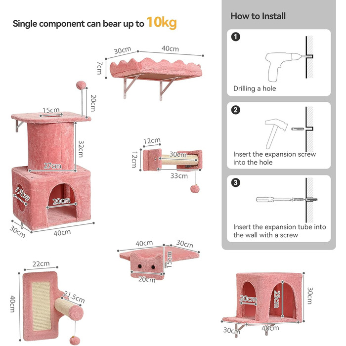 Комплекс для котів BYBYME з гамаком, ліжком та каналом, 6 предметів, рожевий