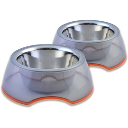 Набори мисок для собак та котів з нержавіючої сталі та прозорого пластику (2 шт.) - великі, нековзні, стійкі миски для води та їжі, 1900 мл, придатні для миття в посудомийній машині