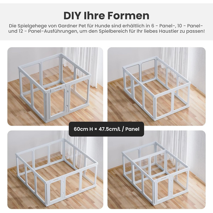 Клітка-вигул для цуценят Gardner Pet Acryl, 60 см, 8 панелей. Підходить для цуценят, кроликів, котів, свиней. Зручна, прозора, з присосками. Білий колір