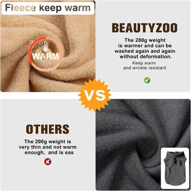 Тепла жилетка для собак BEAUTYZOO з капюшоном та кільцем для повідка – зимова куртка для маленьких та середніх собак, Бежевий, M (Обхват грудей: 43.1 см)