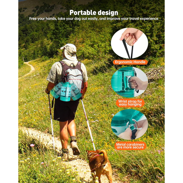 Травельна пляшка для собак - годівниця для води, витокозахисна, для великих тварин, ідеальна для прогулянок, кемпінгу, пляжу (м'ятно-зелена)