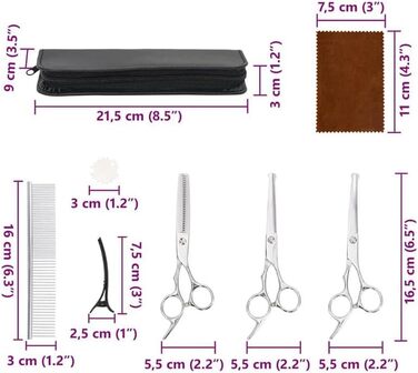 Набір професійних ножиць для грумінгу собак з нержавіючої сталі (7 шт.) - ножиці, гребінець, аксесуари. Довговічний та щадний до шерсті та шкіри