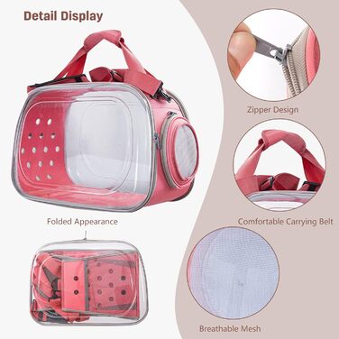 Транспортна переноска для собак та котів PETCUTE, складна та миюча, для подорожей літаком (Рожевий)