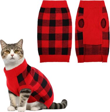 Пуловер для собак KATZINST, теплий флісовий пуловер для собак на Різдво, з візерунком, для Французького бульдога, Дакселя, Чихуахуа, Йоркшира (червоно-чорний, M)