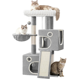 Кігтеточка для котів Hzuaneri, 98 см, з платформою, іграшками та кігтедраперами, сіра