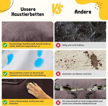 Ортопедичне ліжко для собак маленьких та середніх порід, 52x41x16 см, м'яке та зручне, кошик для собак з високим бортиком, знімний та пральний чохол, неслизьке, для дому та авто (темно-коричневий, S)