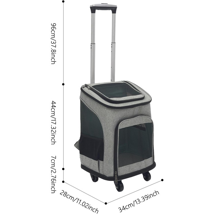 Складаний рюкзак для собак та котів Soudesileim 2-в-1 з візком, до 9 кг, сірий, 34x28x44 см