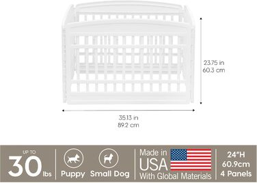 Загородка для домашніх тварин IRIS USA, 61 см, 4 панелі, для дому та вулиці, 35x35x24 см, складна, компактна, біла