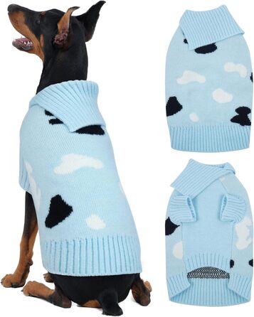 Теплий зимовий пуловер для собак Kuoer Roa з коміром-гетром (2XL, Синій) - м'який, еластичний, для маленьких собак, для дому та вулиці