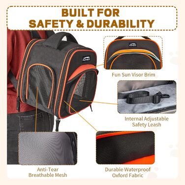 Сумка-переноска для тварин, складна, дихаюча, з леєрою, для цуценят, кошенят, морських свинок (до 3,6 кг), чорний/помаранчевий