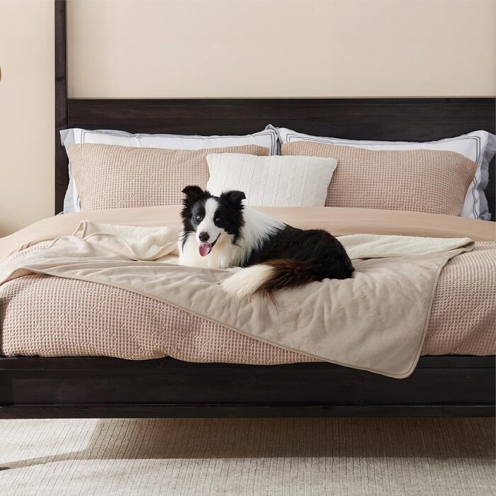 Водонепроникний коврик для собак LE SURE, великі породи - 100x80 см, Outdoor, миючий, з Sherpa Fleece, для собак та котів, (XL 127x152 см, кремовий)