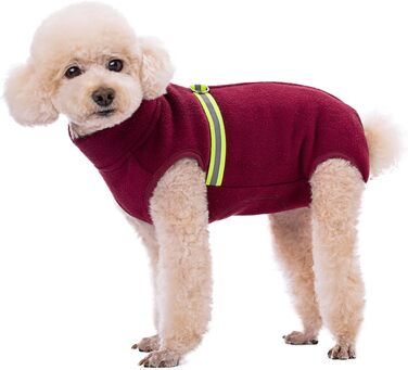 Теплий пуловер для собак з флісу та світловідбиваючою жилеткою. Зручний, теплий, для цуценят та дорослих собак. (Зелений, розмір M, червоний)