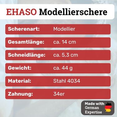 Ножиці моделювальні EHASO, 14 см, 34 зубці, односторонні, преміум-якість