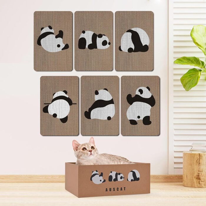 Котячий дряпак для стіни AUSCAT з коробкою, 7 шт. Картон для дряпання котів, захист стін та меблів, 37 x 24 см, дизайн Панда