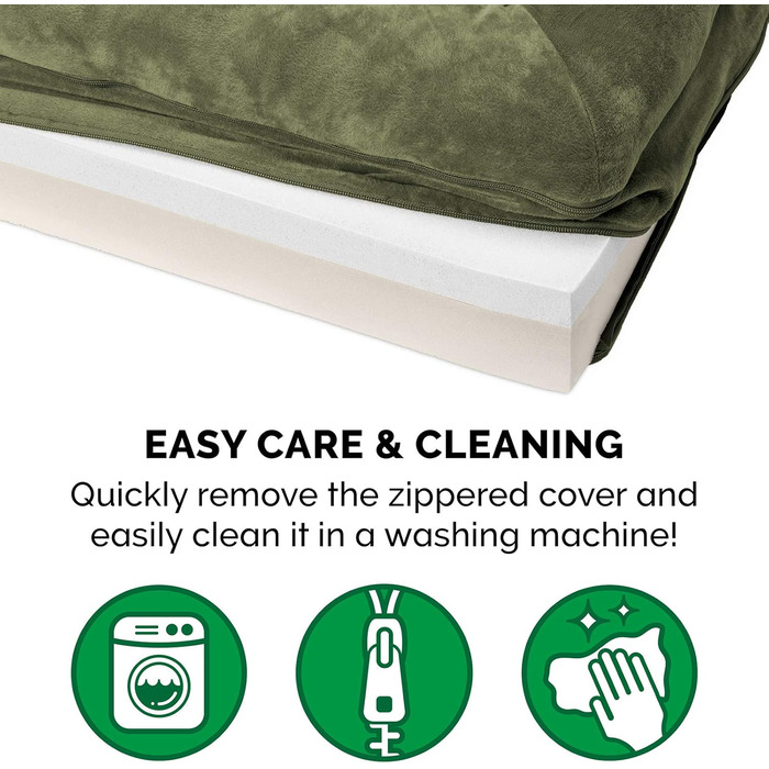 Ліжко для собаки Furhaven середнє з ортопедичним матрацом Memory Foam, штучне хутро і велюр, диван-стиль, знімний та праний чохол, темно-зелений