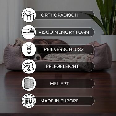 Ортопедичне ліжко для собак Tierlando® Goofy Couture з захистом для матраца, знімний чохол з меблевої тканини, для собак середніх та великих порід, розмір: 90x75 см, колір: коричневий