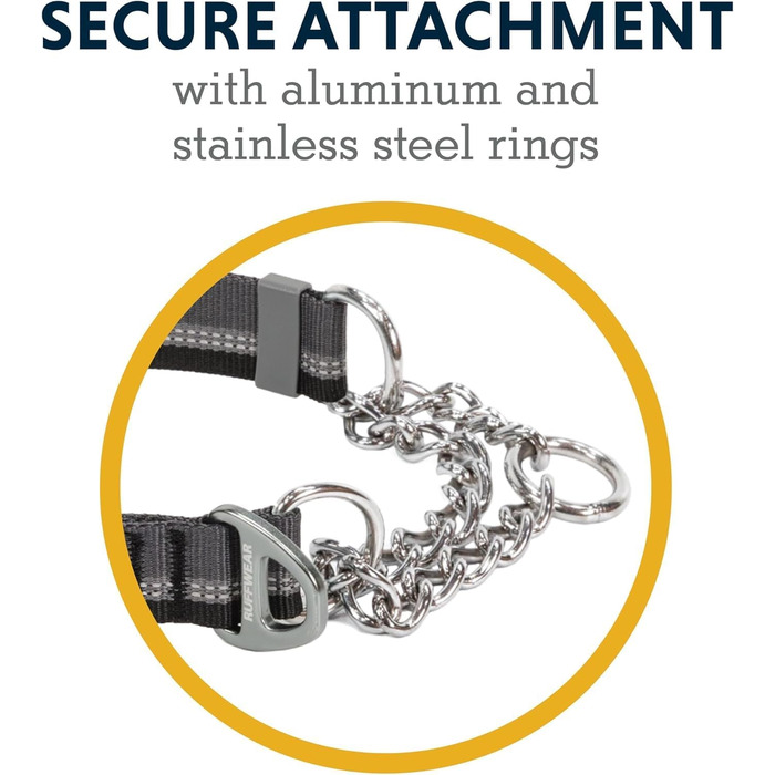 Регульований нашийник RUFFWEAR Chain Reaction для собак, антивитяг, тренувальний, алюмінієве D-кільце, обмежувач, відбивний, сірий, 35-51 см