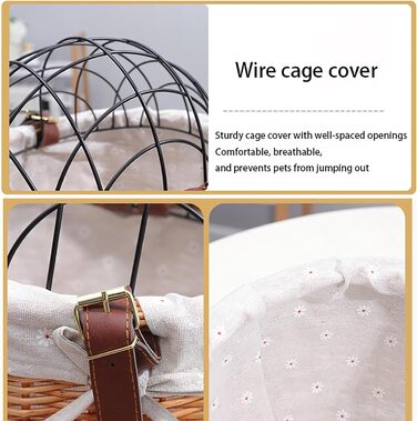 Кошик для собак на велосипед з ротангу – зручна переноска з захисним ґратом та м'яким бавовняним матрацом для багажника велосипеда