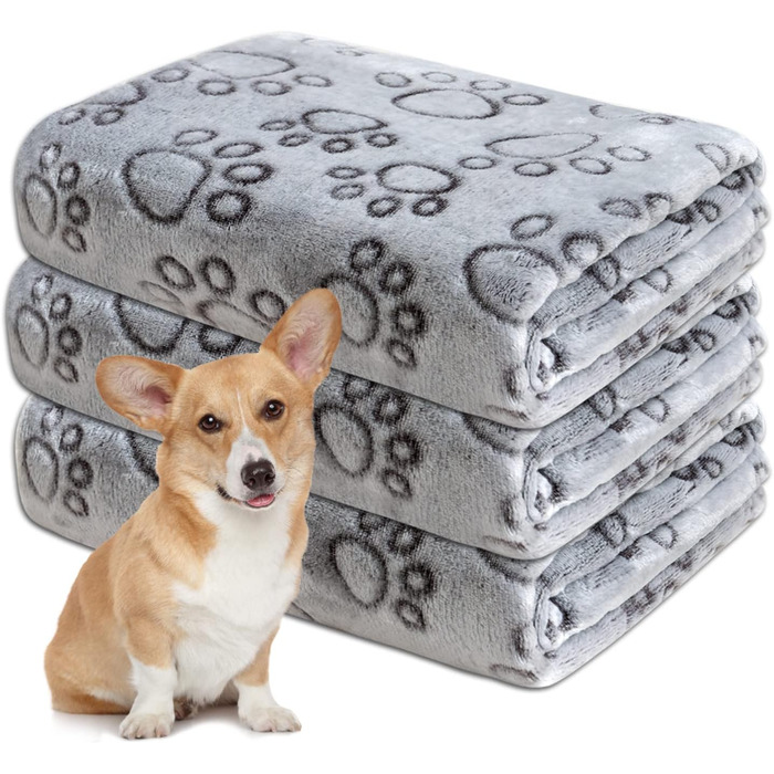 3 шт. М'яка ковдра для собак, 80x60 см та 60x80 см, сіра. Миюча, флісова ковдра для собак та котів, захист дивану, ковдра для подорожей