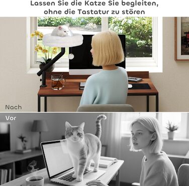 Ліжко-стіл для котів PawHut з обертанням на 360°, регульованою висотою, знімним та пральним покриттям, для котів до 6 кг, для дому та офісу, кремово-білий