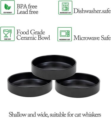 Набір мисок для котів з кераміки, 3 шт. - миски для котів та кошенят, 15*4 см (чорний)