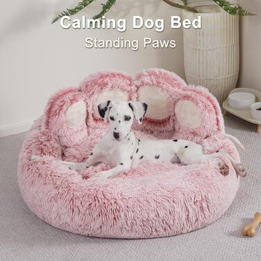 Кругле собаче ліжко Jiupety з м'якої плюшевої тканини, форма пончика, для собак середніх порід, розмір 81 см, зручне та м'яке, можна прати, рожеве, 81 x 81 x 25 см