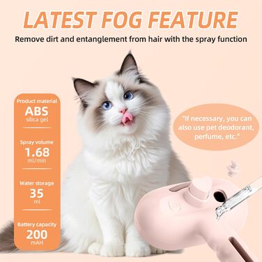 Щітка для котів RCIDOS зі спінером, багатофункціональна щітка-масажер для котів та собак, видаляє шерсть одним натисканням (рожева)