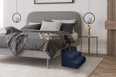 Сходинка для собак Mg Design - 3 сходинки, блакитний колір. Стабільна дерев'яна рама, захищає суглоби, легка та мобільна, для диванів та ліжок, підходить для собак та котів. Розміри: 40 x 45 x 35 см