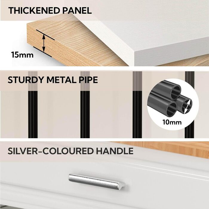 DAWNYIELD Клітка для собак, меблі для тварин, дерев'яний вольєр з відкриваючимся верхом, шухляда, меблевий стиль, внутрішній вольєр для собак, стіл з поворотним мисником на 360°, білий колір, ковзаюча дверцята білого кольору